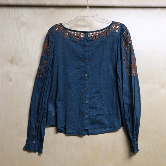 Free People Teal and Brown Embroidered Blouse - Picture 7 of 10
